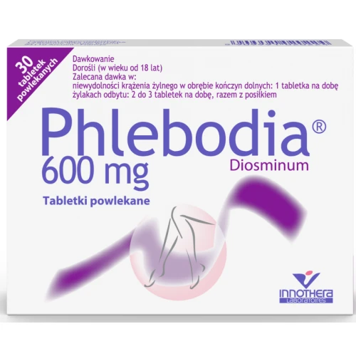 Phlebodia 600 mg, 30 tabletek - Z diosminą, która mniejsza ból i uczucie ciężkości nóg