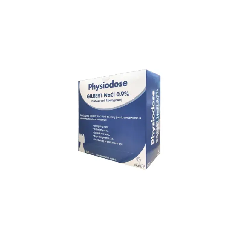 Physiodose Gilbert 0,9% NaCl, 100 ampułek x 5 ml - Sól fizjologiczna w ampułkach do przemywania i nawilżania oczu oraz inhalacji przy katarze i chrypce