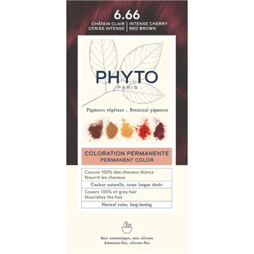 Phyto Color 6.66 Intense Cherry Red Brown Farba do włosów, 1 sztuka - Trwała koloryzacja bez amoniaku z pigmentami roślinnymi i olejkami odżywczymi