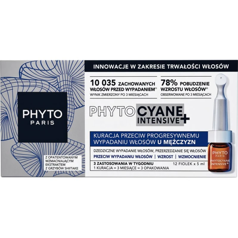 Phyto Phytocyane Intensive+ Kuracja przeciw progresywnemu wypadaniu włosów u mężczyzn, 12 x 5 ml - Wzmacnia włosy i ogranicza ich wypadanie