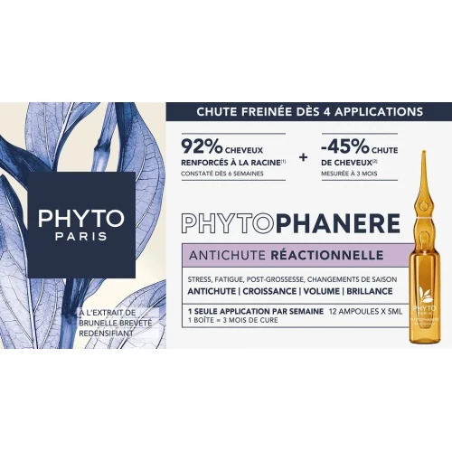 Phyto  Phytophanere Kuracja przeciw reakcyjnemu wypadaniu włosów dla kobiet, 12 amp. po 5 ml - Pobudzenie wzrostu i zwiększenie gęstości włosów