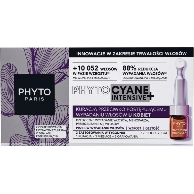 Phyto Phytocyane Intensive+ Kuracja przeciw postępującemu wypadaniu włosów dla kobiet, 12 x 5 ml - Wzmacnia włosy, wspiera ich wzrost i gęstość