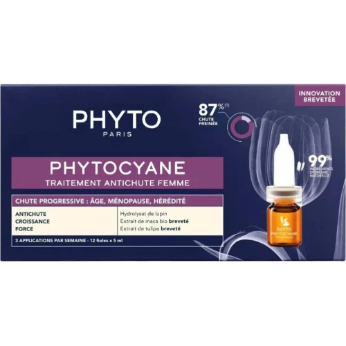 Phyto Phytocyane Kuracja przeciw wypadaniu włosów dla kobiet, 12 ampułek x 5 ml - Spowalnia wypadanie włosów i stymuluje wzrost mocniejszych kosmyków