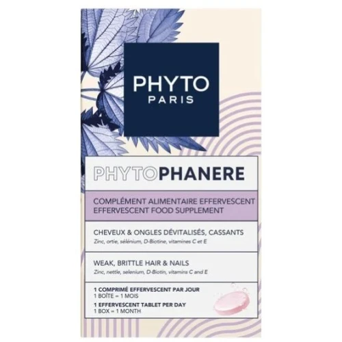 Phyto Phytophanere dla włosów i paznokci, 30 tabletek musujących - Z biotyną, cynkiem i selenem