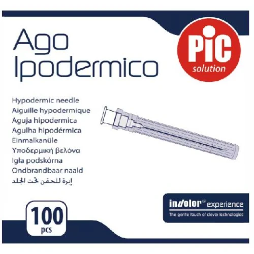 PIC Ago Ipodermico, Igła podskórna sterylna 21G 0,8 x 25 mm, 100 sztuk