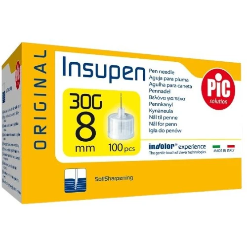 PIC Insupen Original Igły do penów insulinowych 30G 0,3 x 8 mm, 100 sztuk - Igły do insuliny
