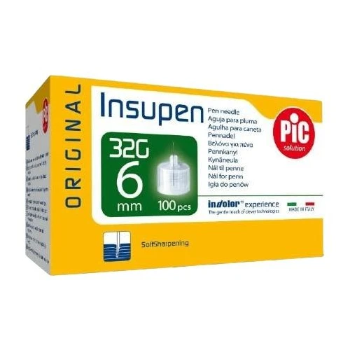 PIC Insupen Original Igły do penów insulinowych 32G 6 mm, 100 sztuk - Igły do podawania insuliny