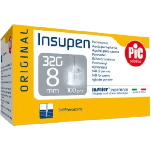 PIC Insupen Original Igły do penów insulinowych 32G 8 mm, 100 sztuk - Igły do insuliny
