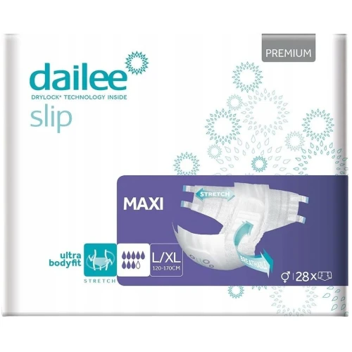 Dailee Slip Premium Maxi L/XL, pieluchy dla dorosłych, 30 sztuk - Dla kobiet i mężczyzn z ciężkim stopniem nietrzymania moczu i stolca