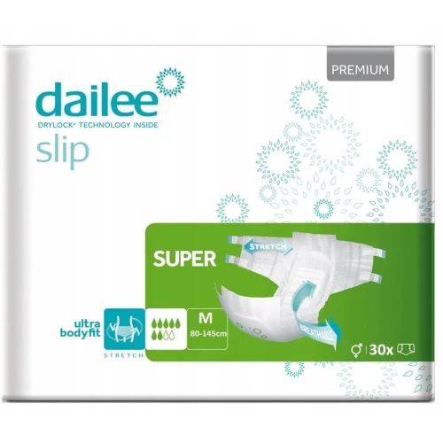 Dailee Slip Premium Super M, pieluchy dla dorosłych, 30 sztuk - Dla kobiet i mężczyzn ze średnim i ciężkim stopniem nietrzymania moczu i stolca