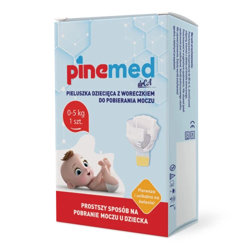 Pinemed Pieluszka dziecięca z woreczkiem do pobierania moczu 0-5 kg, 1 sztuka - Jednorazowa pieluszka diagnostyczna z woreczkiem