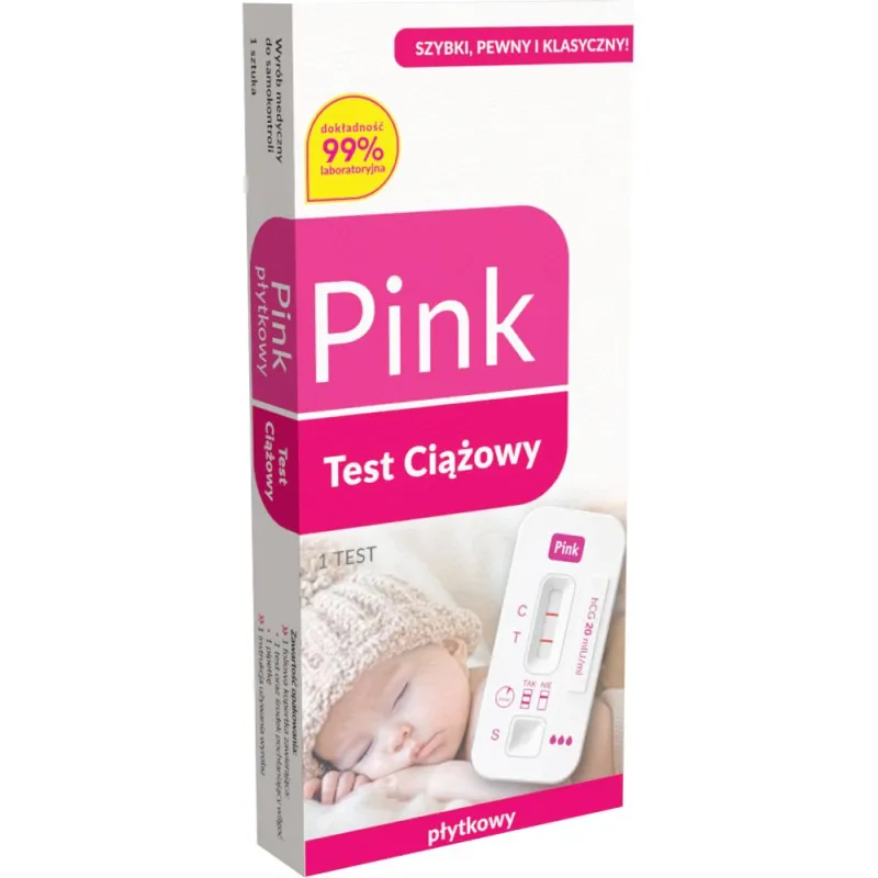 Pink Test Ciążowy Płytkowy, 1 sztuka - Wykrywa ciążę już od 6 dni po zapłodnieniu