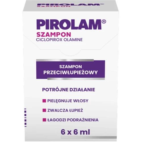 Pirolam, szampon przeciwłupieżowy, 6 saszetek x 6 ml - Zmniejsza zaczerwienienie skóry głowy, dba o kondycję włosów