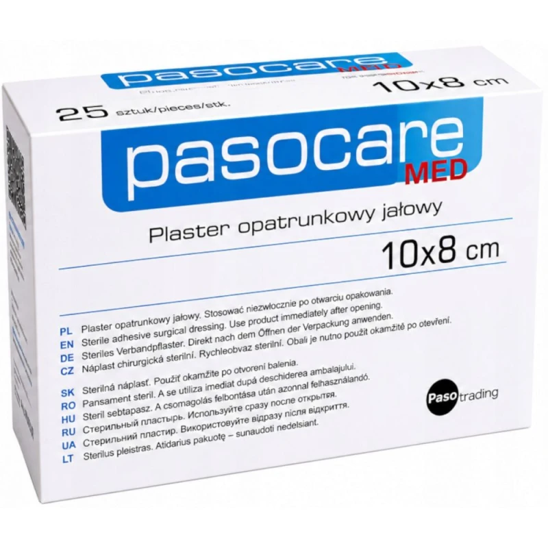 Pasocare Med, plaster opatrunkowy jałowy, 10 cm x 8 cm, 25 sztuk - Na drobne rany i skaleczenia