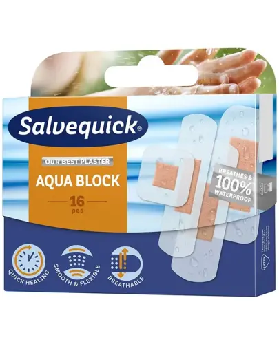 Salvequick Aqua Block, plastry wodoodporne, 16 sztuk - Elastyczne, ultracienkie i hipoalergiczne
