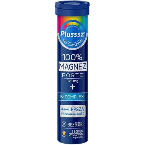 Plusssz 100% Magnez Forte + B-Complex, 20 tabletek musujących - O smaku pomarańcza-grejpfrut