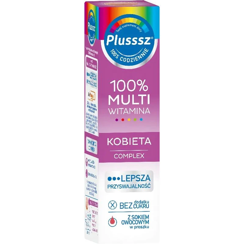 Plusssz 100% Multiwitamina Kobieta Complex, 20 tabletek musujących - Z witaminami i skrzypem polnym