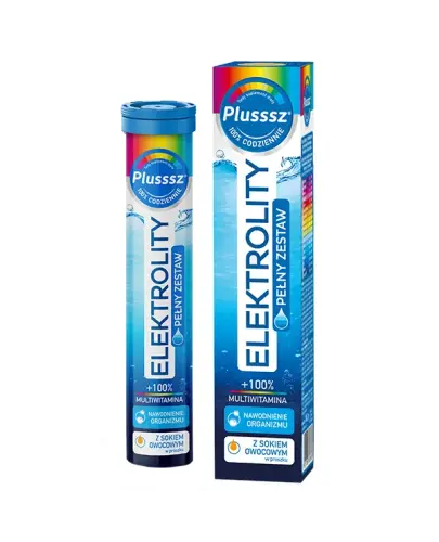 Plusssz Elektrolity + 100% Multiwitamina, 24 tabletki musujące - Nawadniający suplement diety w formie tabletek musujących