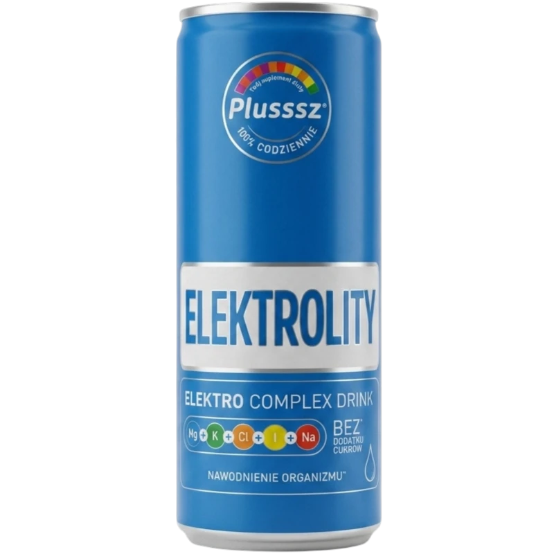 Plusssz Elektrolity Electro Complex Drink, 250 ml - Nawadniający napój gazowany o smaku mango-cytryna