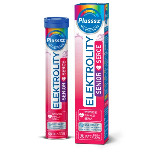 Plusssz Elektrolity Senior Serce, 24 tabletki - Tabletki musujące do przygotowania nawadniającego napoju