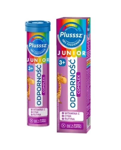 Plusssz Junior Odporność Complex, 20 tabletek musujących - Suplement diety z witaminą C, rutyną i cynkiem