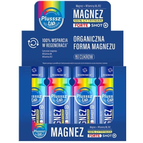 Plusssz Up Magnez 100% Cytrynian Forte Shot, 12 x 50 ml - Magnez z witaminami z grupy B