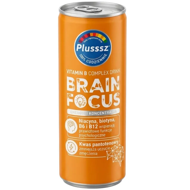 Plusssz Vitamin B Complex Drink, 250 ml - Napój gazowany o smaku pomarańcza-cytryna, uzupełnia niedobory witamin z grupy B