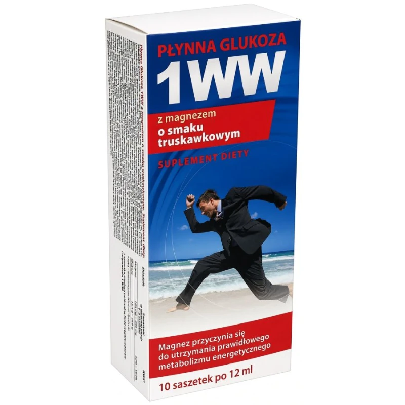 Płynna Glukoza 1 WW o smaku truskawkowym z magnezem, 10 saszetek - Płynne źródło węglowodanów i magnezu