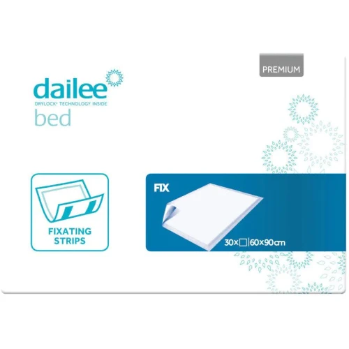 Dailee Bed Premium Fix, 60 cm x 90 cm,  podkład higieniczny, 30 sztuk - Chłonne podkłady higieniczne z przylepcem