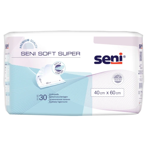 Seni Soft Super 40 cm x 60 cm Podkłady higieniczne, 30 sztuk - Sprawdzą się jako ochrona krzesła, kanapy lub wózka inwalidzkiego