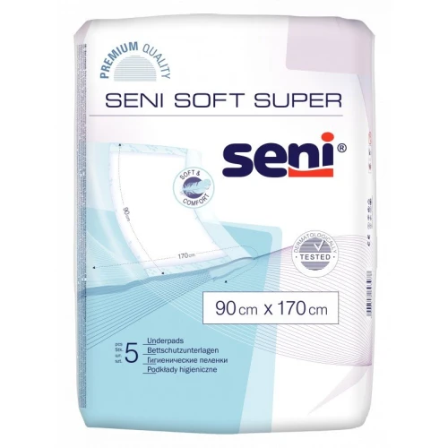 Seni Soft Super 90 cm x 170 cm Podkłady higieniczne, 5 sztuk - Które łączą chłonność i delikatność w jednym