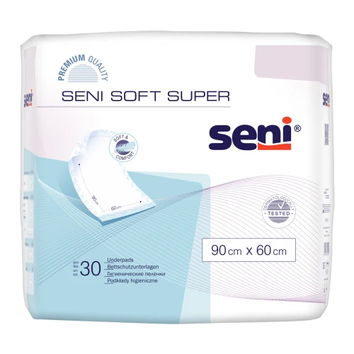 Seni Soft Super 90 cm x 60 cm Podkłady higieniczne, 30 sztuk - Wspierające komfortową ochronę przed wilgocią