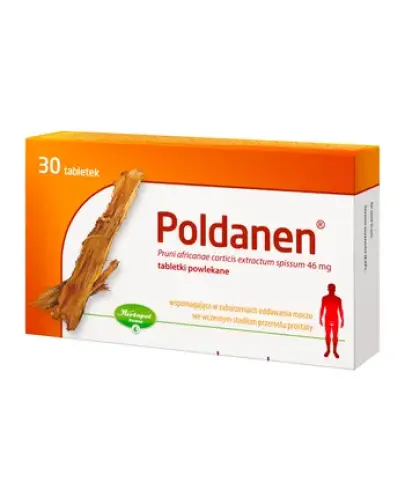 Poldanen 46 mg, 30 tabletek powlekanych - Z wyciągiem z kory śliwy afrykańskiej, dla dorosłych mężczyzn z łagodnym przerostem gruczołu krokowego