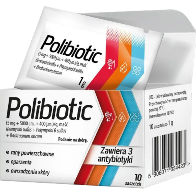 Polibiotic maść, 10 saszetek - Maść antybiotykowa na skaleczenia, oparzenia i otarcia