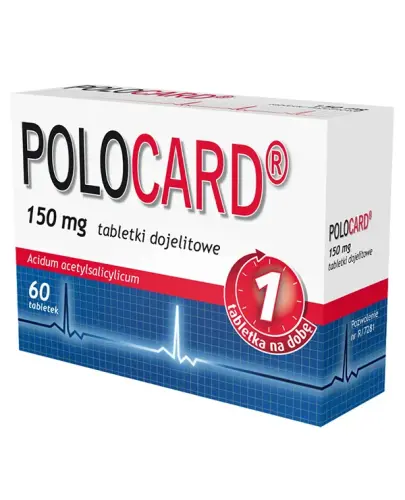 Polocard, 150 mg, 60 tabletek dojelitowych - Tabletki z kwasem acetylosalicylowym, profilaktyka chorób układu krążenia