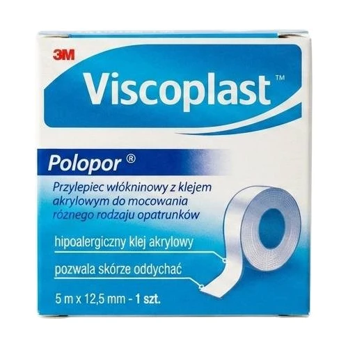 Viscoplast Polopor, plaster włókninowy, 5 m x 12,5 mm, 1 sztuka - Odpowiedni dla wrażliwej skóry, łatwo się rozdziera do odpowiedniego rozmiaru