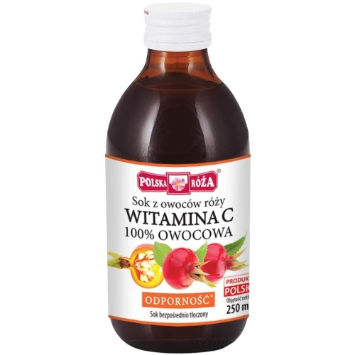 Polska Róża Sok z owoców róży z witaminą C, 250 ml -  100% sok z owoców róży, wsparcie odporności