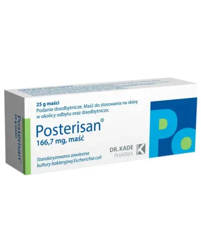 Posterisan maść, 25 g - Którą stosuje się w świądzie, sączeniu i pieczeniu w okolicy odbytu spowodowanym guzkami krwawniczymi