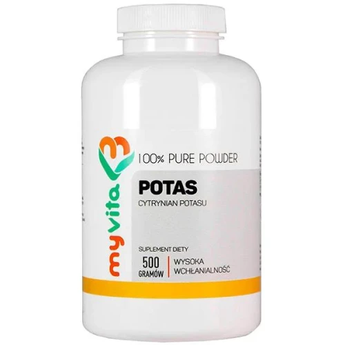 MyVita Potas, cytrynian potasu, proszek 500 g - Potas – wspiera prawidłowe ciśnienie krwi i pracę mięśni