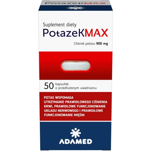 Potazek Max, 50 kapsułek - Potas wspomaga utrzymania prawidłowego ciśnienia i pracę mięśni