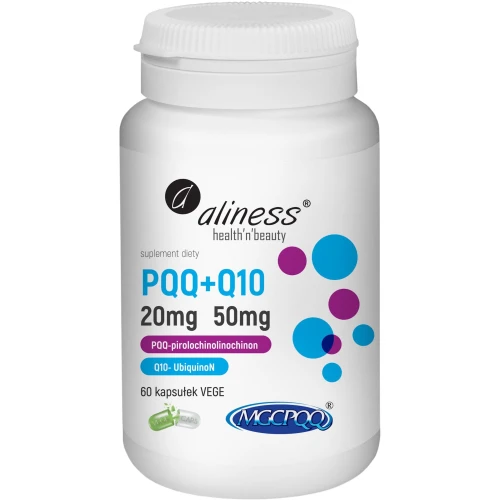 Aliness PQQ MGCPQQ® 20 mg + Q10, 50 mg, 60 kapsułek - Naturalne PQQ i koenzym Q10