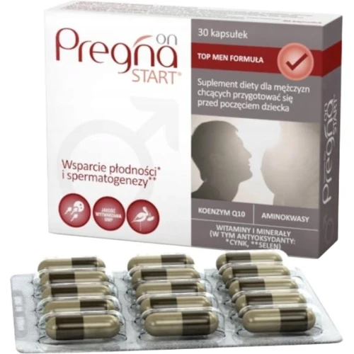 Pregna Start On dla mężczyzn, 30 kapsułek - L-arginina, koenzym Q10, witaminy i minerały wspierające  zdrowie i płodność