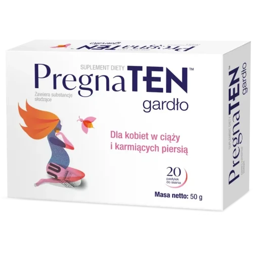 PregnaTen Gardło, 20 pastylek do ssania - Dla kobiet w ciąży i karmiących piersią, z propolisem i maliną na problemy z gardłem
