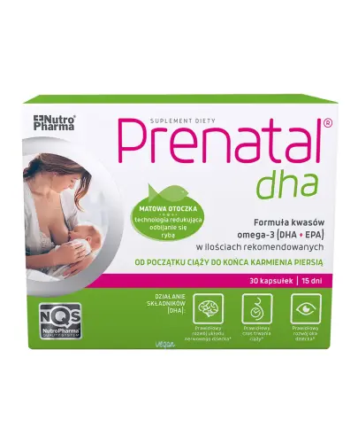 Prenatal DHA  dla kobiet w ciąży, 30 kapsułek - Które wspierają rozwój układu nerwowego dziecka od 1 dnia ciąży oraz podczas karmienia piersią 