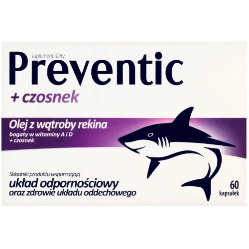 Preventic + Czosnek, 60 kapsułek - Olej z wątroby rekina - wsparcie odporności