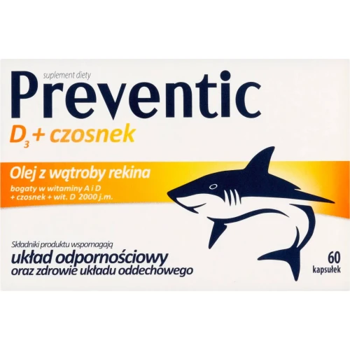 Preventic D3 + czosnek, 60 kapsułek - Z wątroby rekina, czosnkiem i witaminami