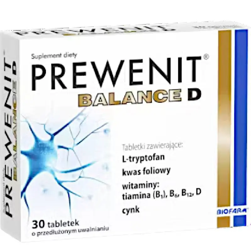 Prewenit Balance D,  30 tabletek o przedłużonym uwalnianiu  - L-tryptofan z kompleksem witamin B oraz witaminą D