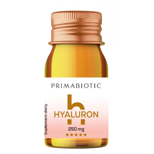 Primabiotic Hyaluron 250 mg,  30 buteleczek po 30 ml - Wegański shot z kwasem hialuronowym, witaminą C, biotyną, cynkiem i Q10
