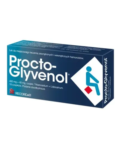 Procto-Glyvenol 10 czopków doodbytniczych - Do miejscowego leczenia zewnętrznych i wewnętrznych hemoroidów