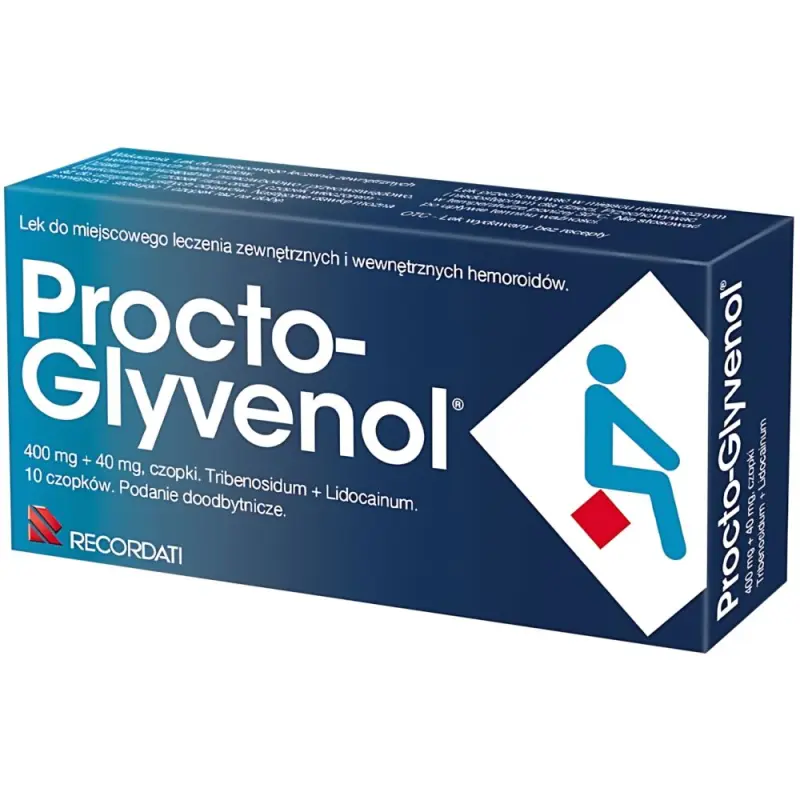Procto-Glyvenol 10 czopków doodbytniczych - Do miejscowego leczenia zewnętrznych i wewnętrznych hemoroidów